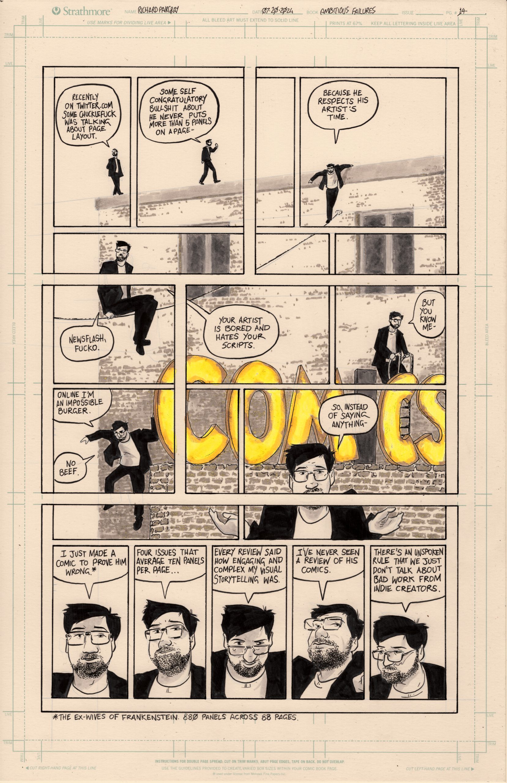 Page from Ambitious Failures, Richard Fairgray's graphic memoir.