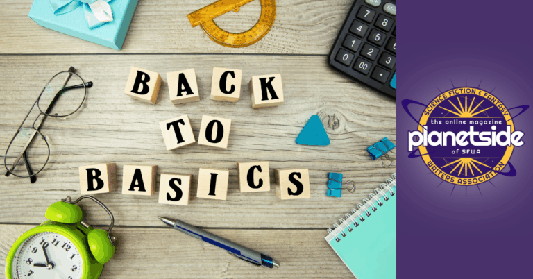 A tabletop with office supplies and the series name, Back to Basics, with Planetside logo, to be used as Featured Image.