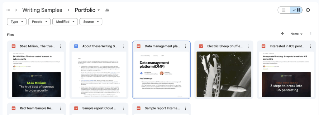 The Google folder used as my portfolio. Photo by Grahame Turner.