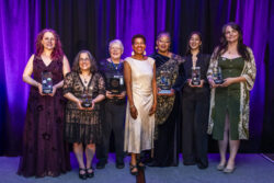 Michelle Knudsen (winner of the Andre Norton Nebula Award for Middle Grade and Young Adult Fiction), Jennifer Hudak (winner of the inaugural Nebula Award for Poem), Kevin O'Donnell, Jr. Award recipient Gay Haldeman, Toastmaster Tananarive Due, 42nd Damon Knight Memorial Grand Master Award recipient N. K. Jemisin, Jennifer Svedberg-Yen (co-winner for the Nebula Award for Game Writing), Jessica Maison (winner of the Nebula Award for Comic)
