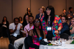 SFWA Executive Director Isis Asare and SFWA Board Director-at-Large Ryka Aoki at the Nebula Awards Ceremony in Chicago, June 2026.