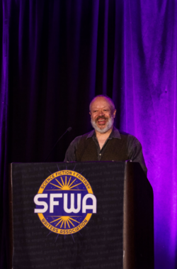 Steven Barnes presents at the Nebula Awards Ceremony in Chicago, June 2026.